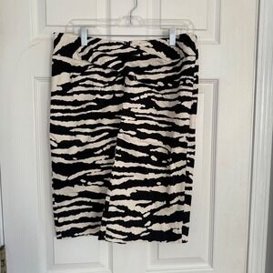 Michael Kors Zebra Print Pencil Skirt Black White Twist Front Size 10 Cotton